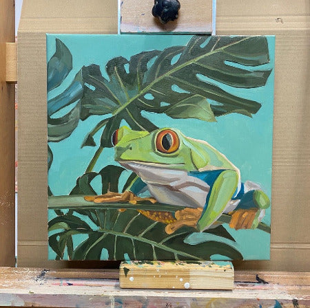 Frosch Unikat, Ölfarbe auf Leinwand, 40 x 40 cm