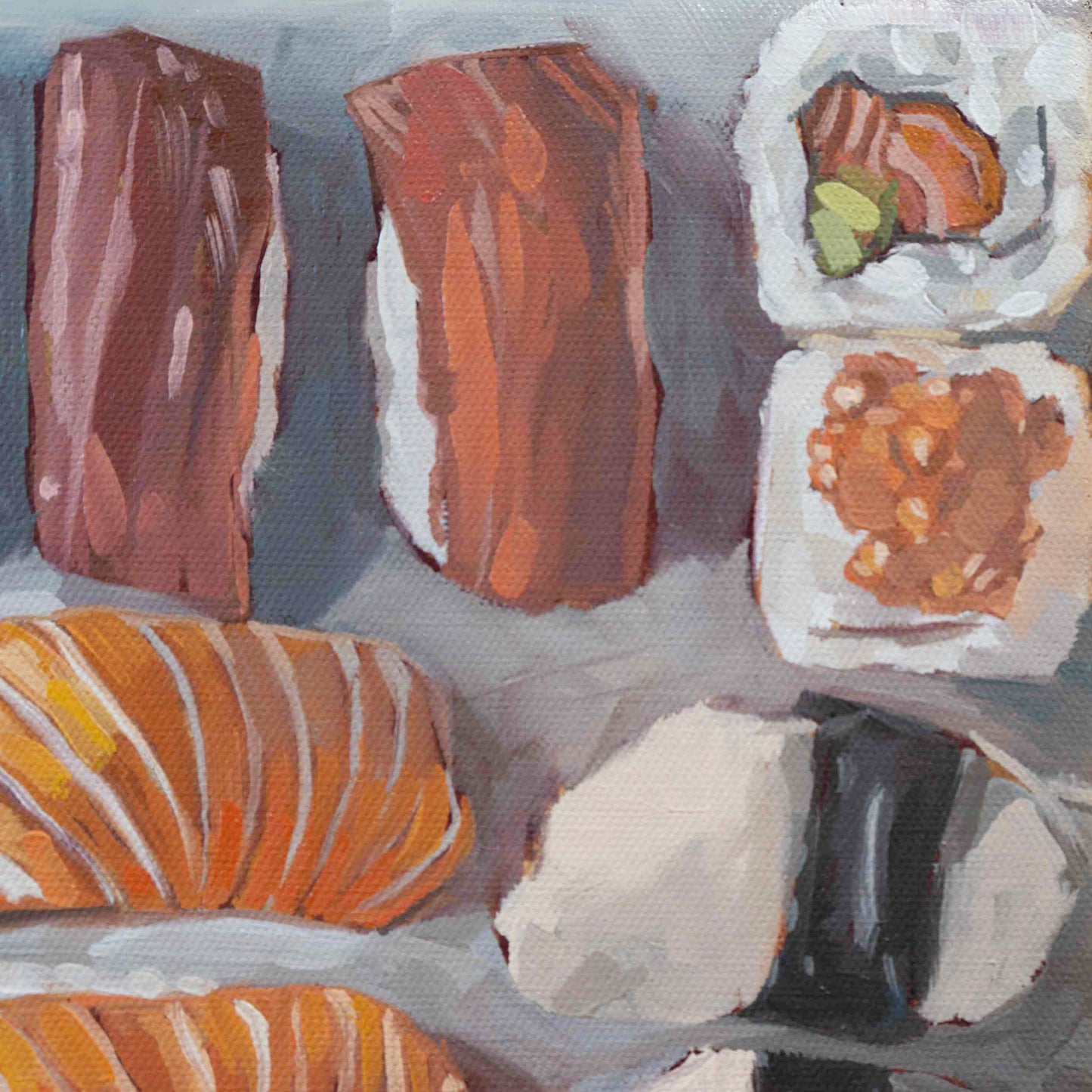 Sushi, Unikat, Ölfarbe auf Leinwand, 20 x 20 cm
