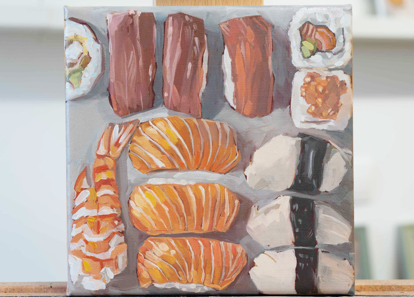 Sushi, Unikat, Ölfarbe auf Leinwand, 20 x 20 cm