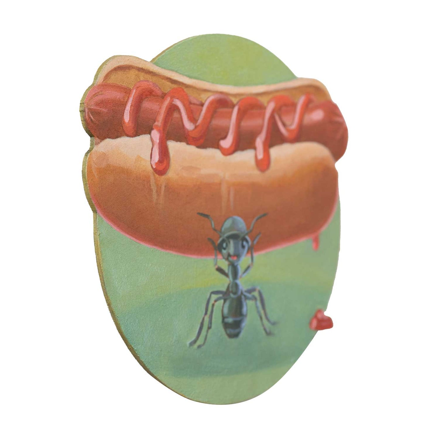 Ameise mit Hot Dog, Unikat, Retroschild, Acrylfarbe auf MDF, 20x20 cm