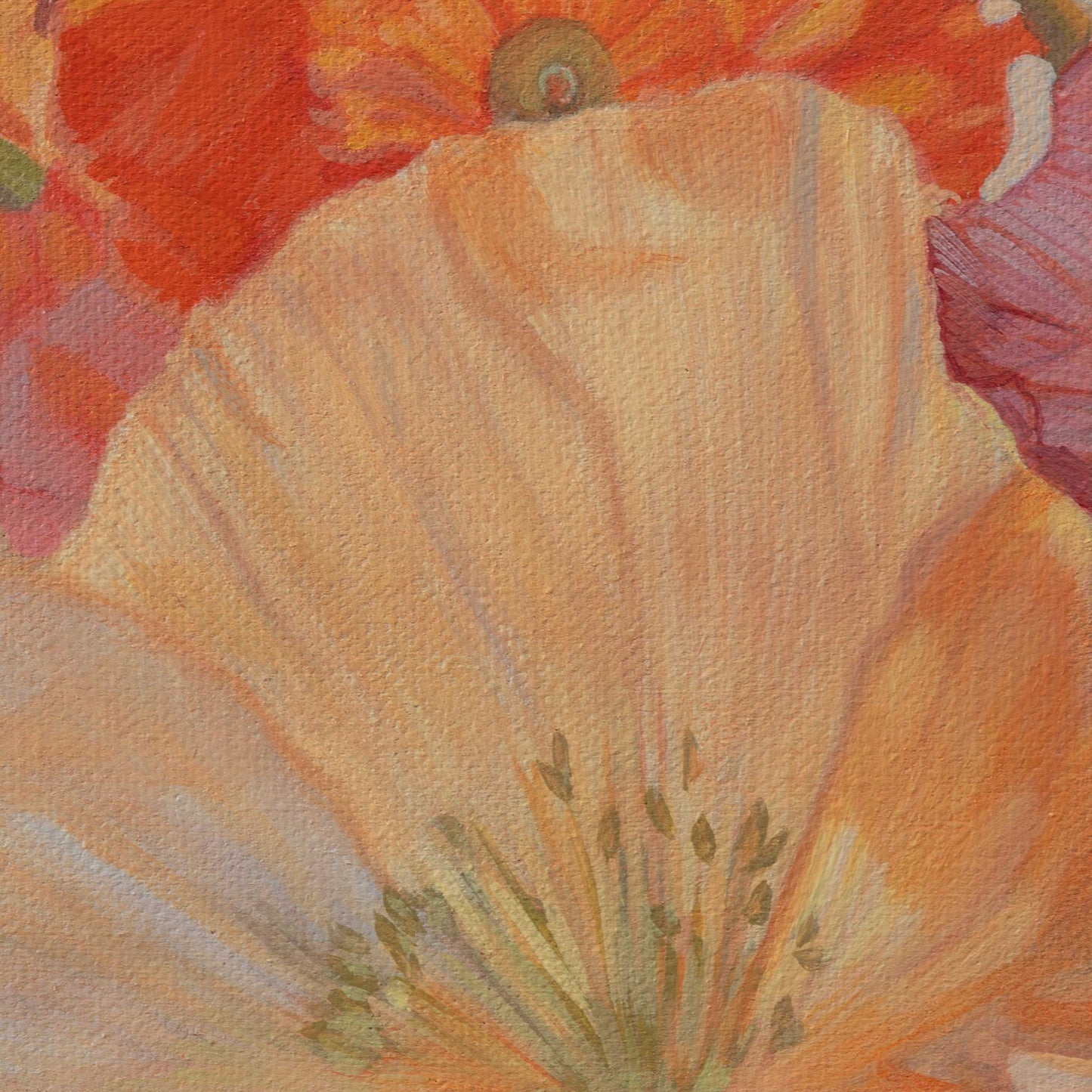 Poppies, unique piece, acrylic paint on MDF board, 20 x 20 cm