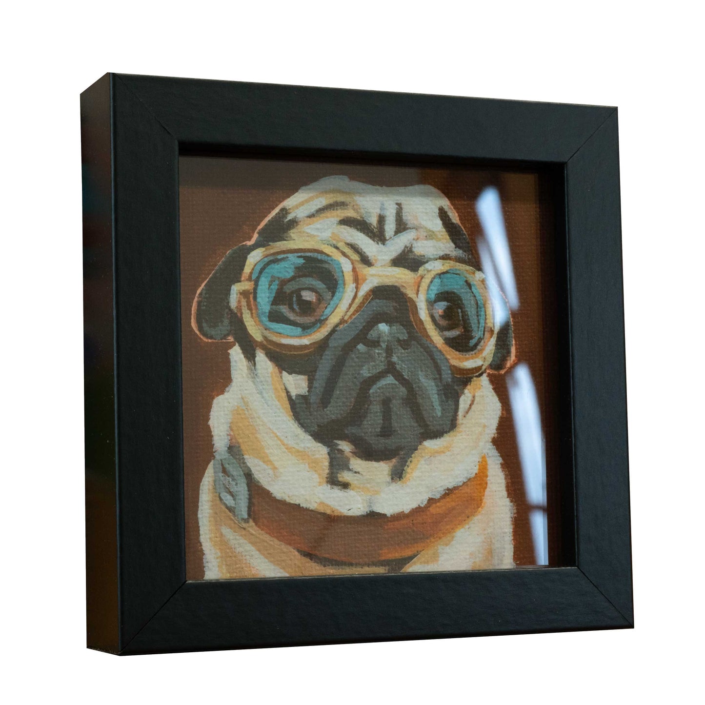 Pocket Art, Fine Art Print on handmade paper in frame, 10 x 10 cm, Fashion Pug 2