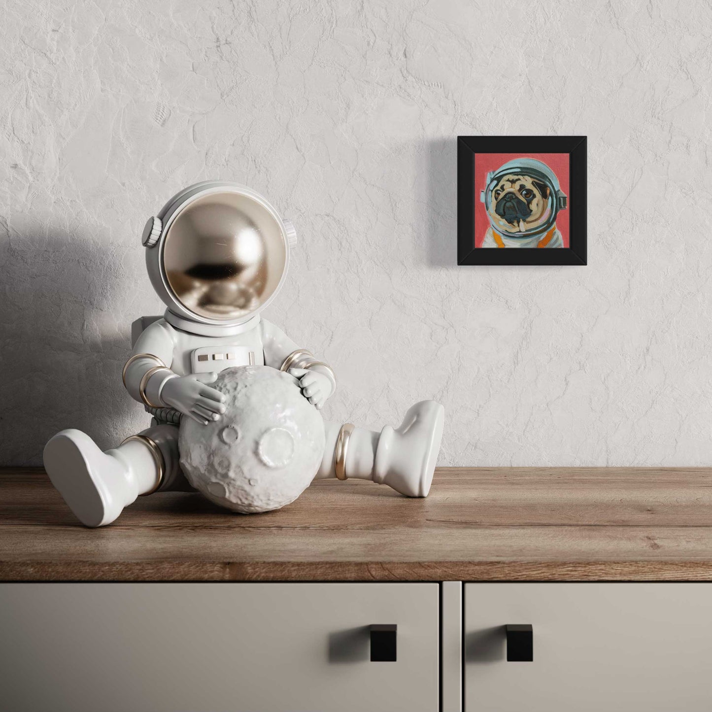 Pocket Art, Fine Art Print on handmade paper in frame, 10 x 10 cm, Space Hero
