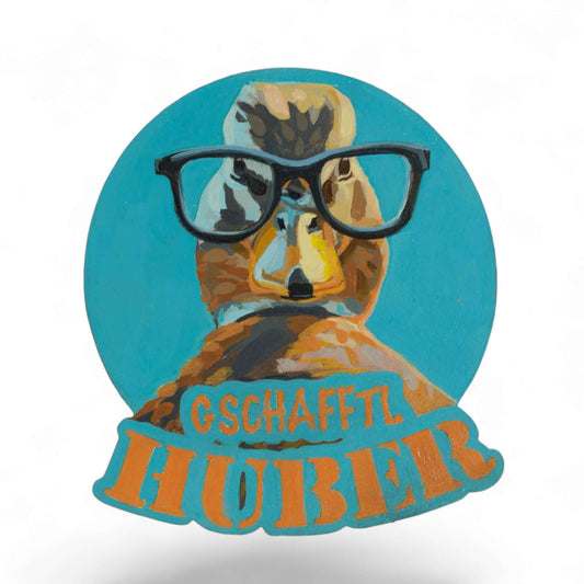 Gschafftelhuber, unique retro sign, acrylic paint on MDF, 17 x 17 cm