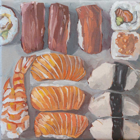 Sushi, unique piece, oil paint on canvas, 20 x 20 cm