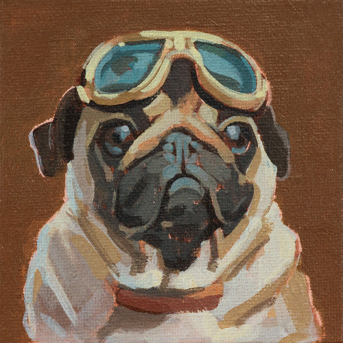 Pocket Art, Fine Art Print on handmade paper in frame, 10 x 10 cm, Fashion Pug 1