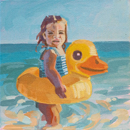 Beach day, unique piece, acrylic on a canvas board, 10 x 10 cm