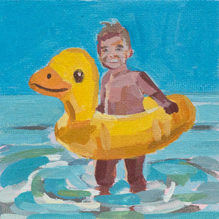 Beach day, unique piece, acrylic on a canvas board, 10 x 10 cm