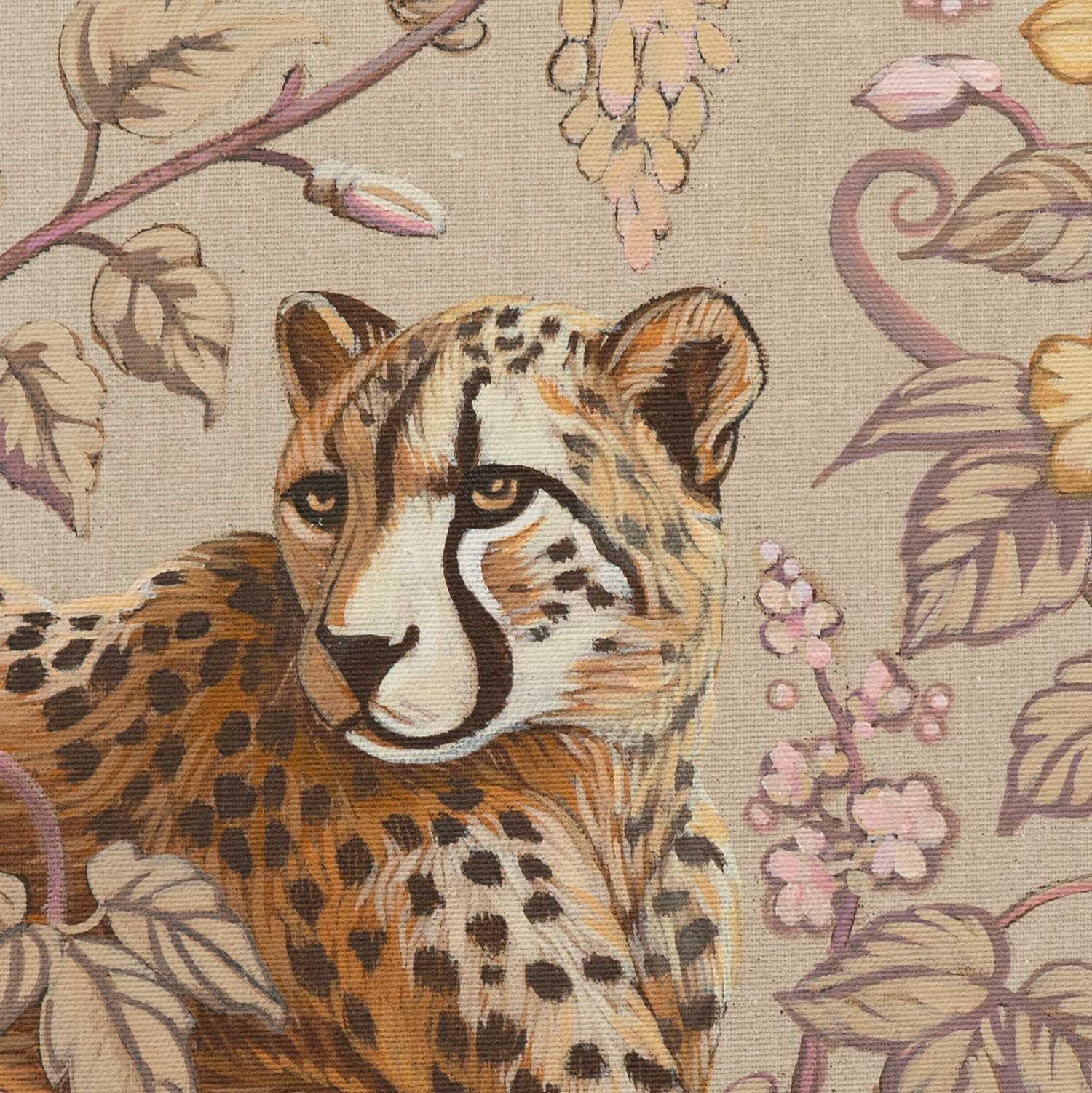 Original hand-painted acrylic artwork of a cheetah adorned with floral elements on canvas, 50 x 50 cm.