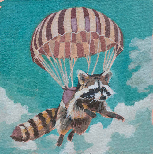 Pocket Art, Fine Art Print on handmade paper in frame, 10 x 10 cm, Parachutist
