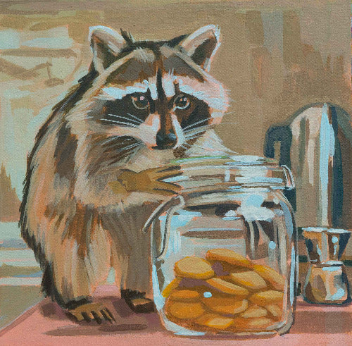 Pocket Art, Fine Art Print on handmade paper in frame, 10 x 10 cm, Cookie Thief