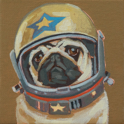 Pocket Art, Fine Art Print on handmade paper in frame, 10 x 10 cm, Rocket Mops