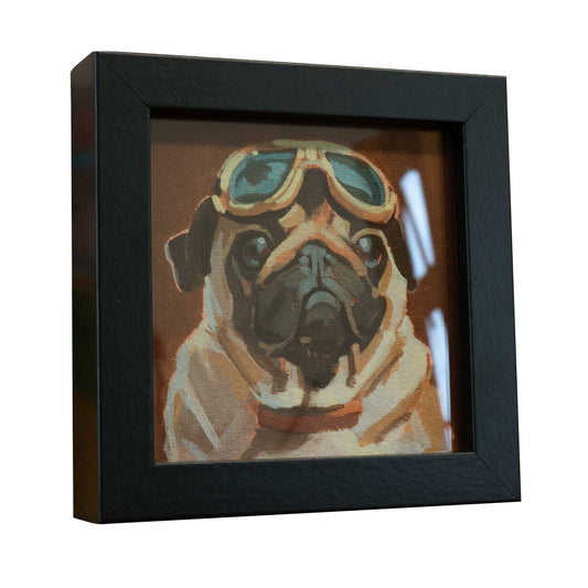 Pocket Art, Fine Art Print on handmade paper in frame, 10 x 10 cm, Fashion Pug 1