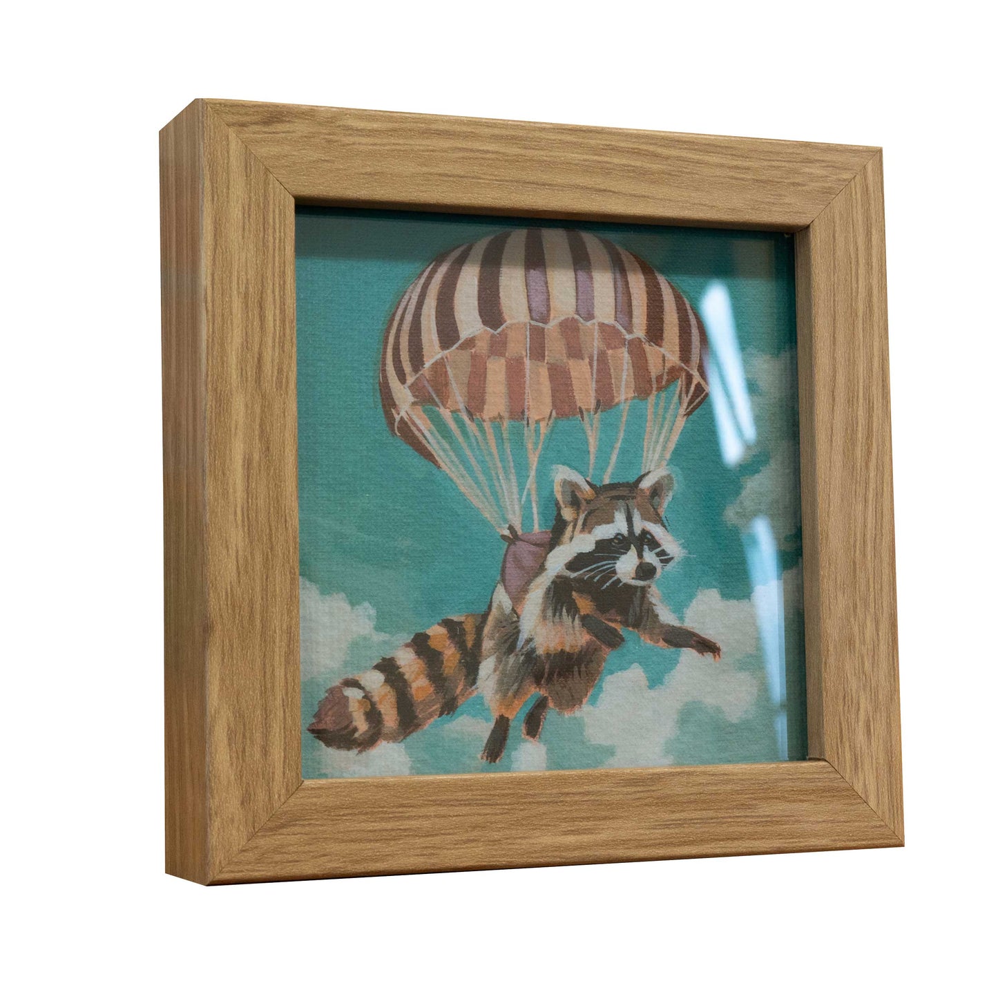 Pocket Art, Fine Art Print on handmade paper in frame, 10 x 10 cm, Parachutist