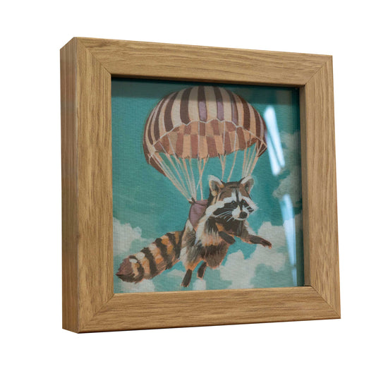 Pocket Art, Fine Art Print on handmade paper in frame, 10 x 10 cm, Parachutist