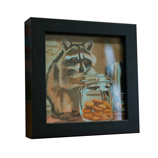 Pocket Art, Fine Art Print on handmade paper in frame, 10 x 10 cm, Cookie Thief