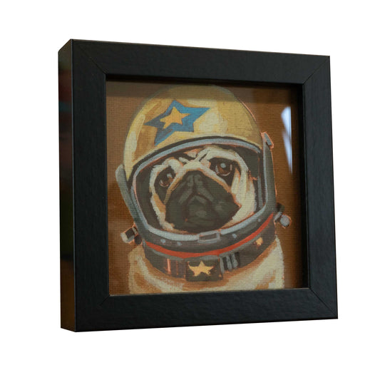 Pocket Art, Fine Art Print on handmade paper in frame, 10 x 10 cm, Rocket Mops