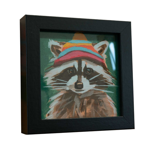Pocket Art, Fine Art Print on handmade paper in frame, 10 x 10 cm, Woolen hat wearer