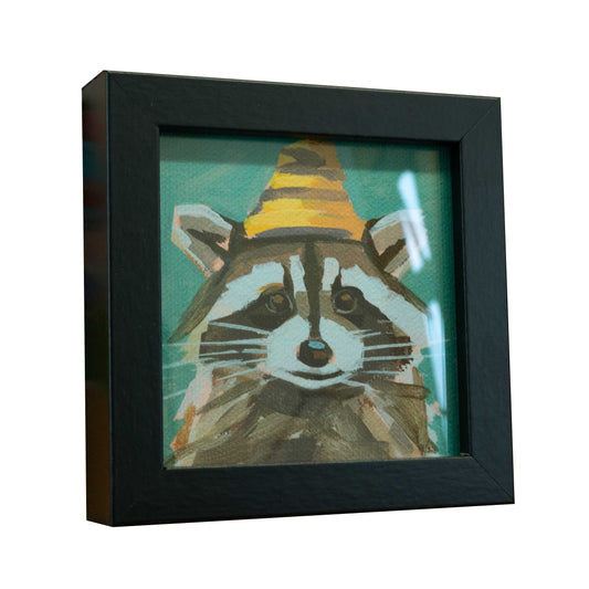 Pocket Art, Fine Art Print on handmade paper in frame, 10 x 10 cm, Woolen hat wearer