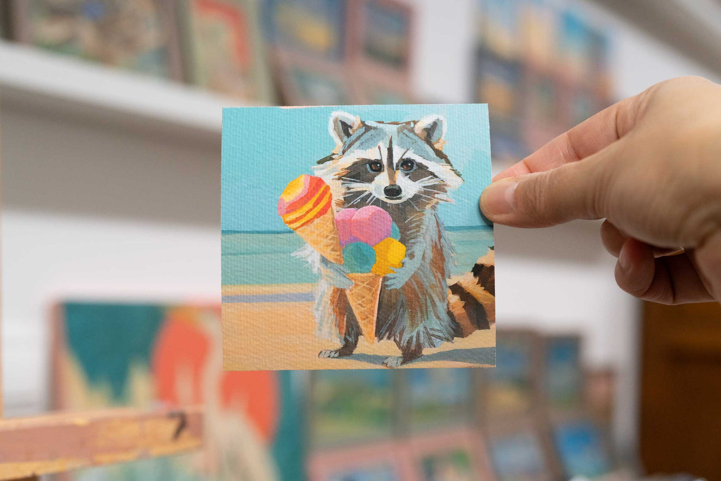 Pocket Art, Fine Art Print on handmade paper in frame, 10 x 10 cm, Ice Cream