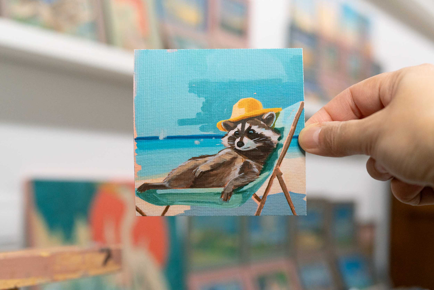 Pocket Art, Fine Art Print on handmade paper in frame, 10 x 10 cm, beach holiday