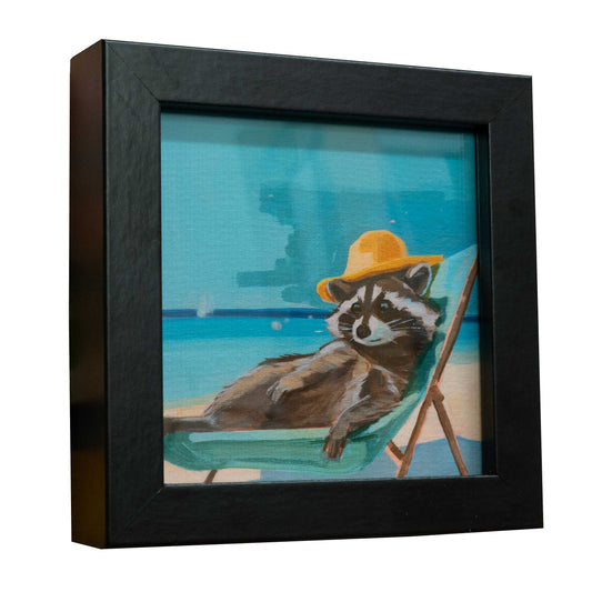 Pocket Art, Fine Art Print on handmade paper in frame, 10 x 10 cm, beach holiday