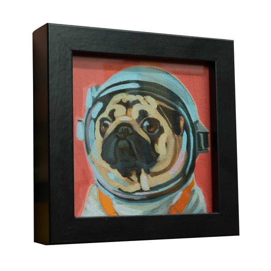 Pocket Art, Fine Art Print on handmade paper in frame, 10 x 10 cm, Space Hero