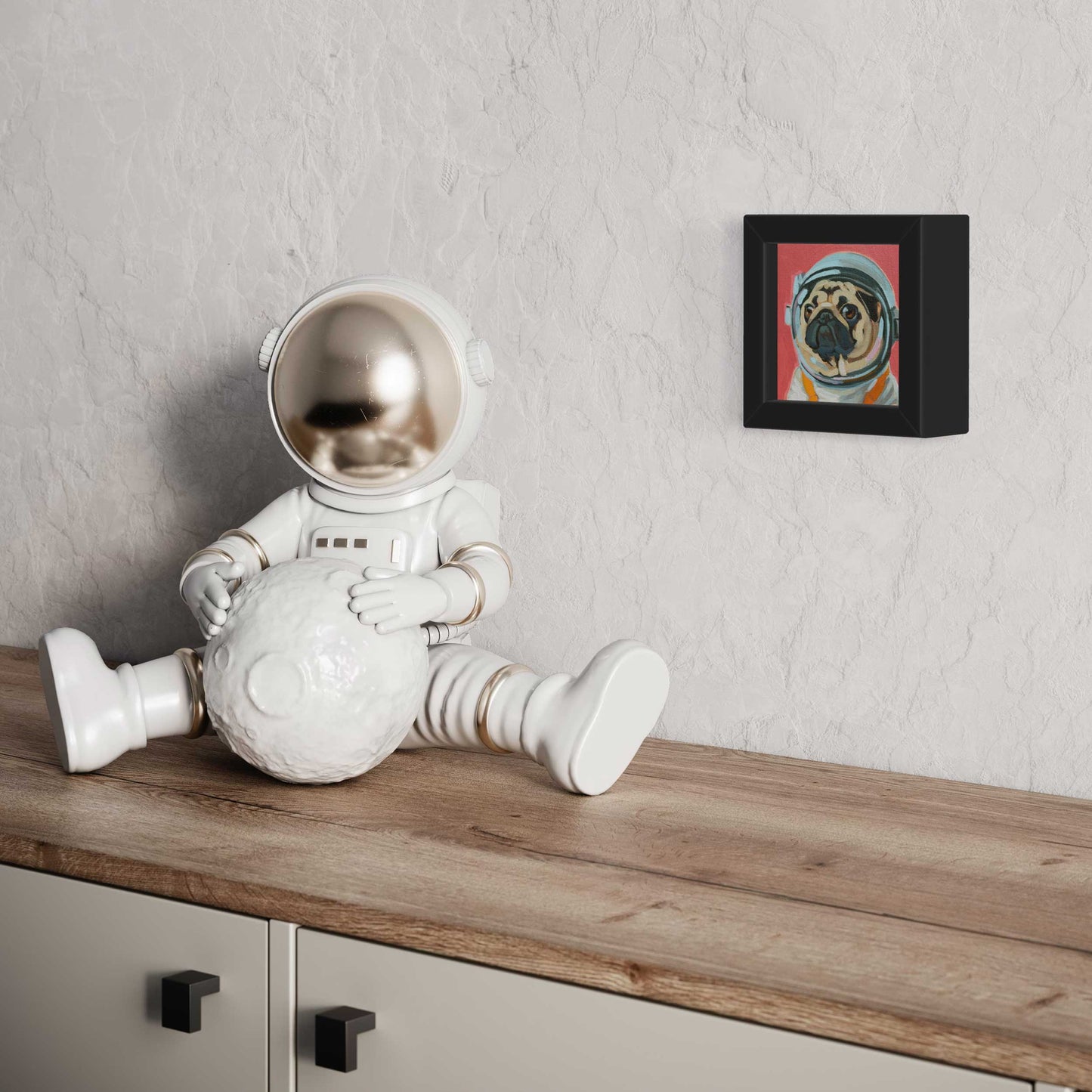 Pocket Art, Fine Art Print on handmade paper in frame, 10 x 10 cm, Space Hero