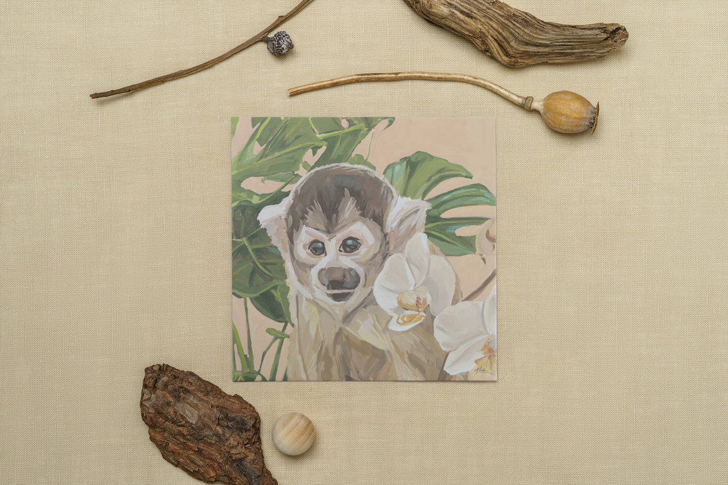 Art Card, skull monkey Oskar, 20x20 cm